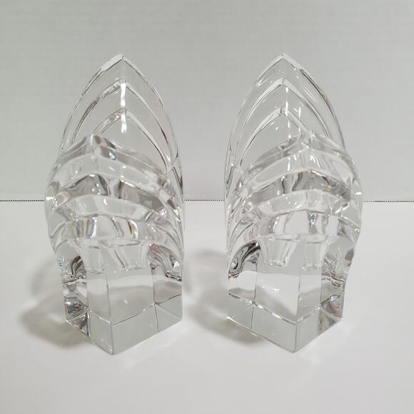 Mikasa Candle Holders Pair Taper Lead Crystal Art Deco Style 1990s Tulip Germany - Picture 14 of 16